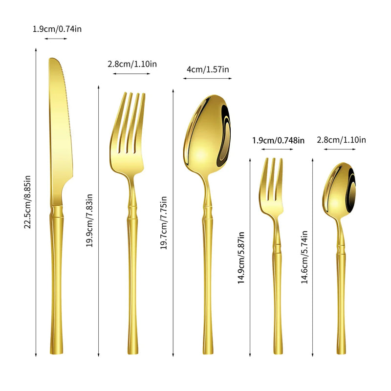 Axyaa Gold Stainless Steel Cutlery Set - Knife Fork Spoon in 5/6/20/30pcs