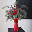 Axyaa Geometric Fold Pattern Ceramic Vase - Red Flower Arrangement and Home Decor Accessory