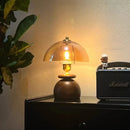 Axyaa Wooden LED Table Lamp with Glass Lampshade for Bedroom and Restaurant