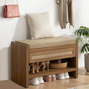 Axyaa Rattan Shoe Bench with Storage Drawer and Linen Seat Cushion