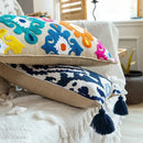 Axyaa Bohemian Tufted Lumbar Pillow Cover with Geometric Floral Embroidery & Pompom Tassels