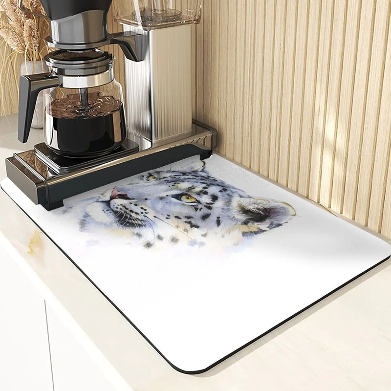 Axyaa Cheetah Print Absorbent Drying Mat & Coasters Set