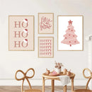 Axyaa Merry Pink Christmas Wall Art Canvas, Kids Room Decor, Nursery Posters, Nordic Design.
