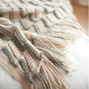 Axyaa Khaki Wave Jacquard Knit Throw Blanket: Soft, Cozy Acrylic with Tassels