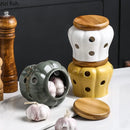 Axya Ceramic Garlic Ginger Jar with Wooden Lid Home Kitchen Organizer Container
