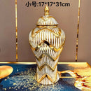 Axyaa Gold Plaid Ceramic General Jar - Luxury Artwork Storage Vase