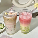 Axyaa Glass Tumbler 450ml with Straw, Lid, Transparent Design - Bubble Tea Cup