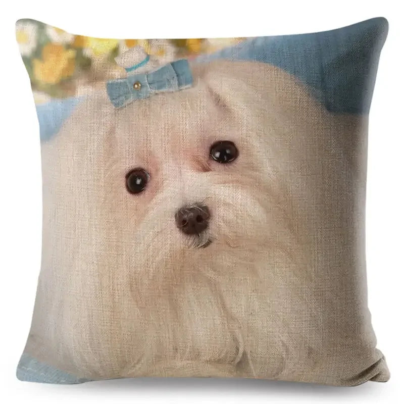 Maltese Dog Pillow Cover by Axyaa - Decorative Cushion Case for Home and Car