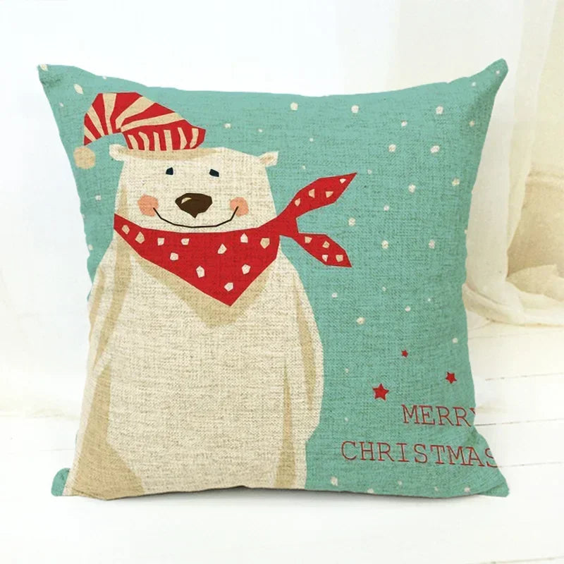 Axyaa Cartoon Animal Print Linen Cushion Cover 45*45cm
