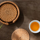 Axyaa Rattan Weave Drink Coasters Set - Round Tableware Placemats for Kitchen Decor