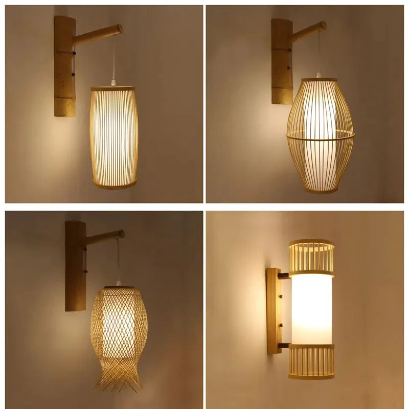 Axyaa Bamboo Wall Lights: Retro Hand-woven Luminaire for Bedroom, Corridor, Hotel & Restaurant