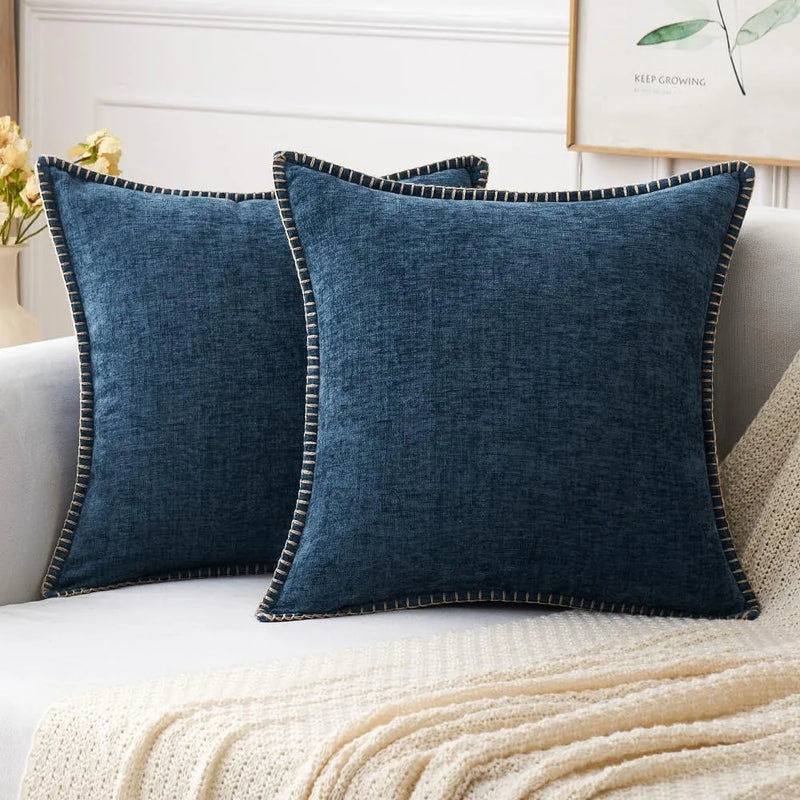 Axyaa Chenille Throw Pillow Covers 18x18 inch – Soft Farmhouse Style for Home Decor