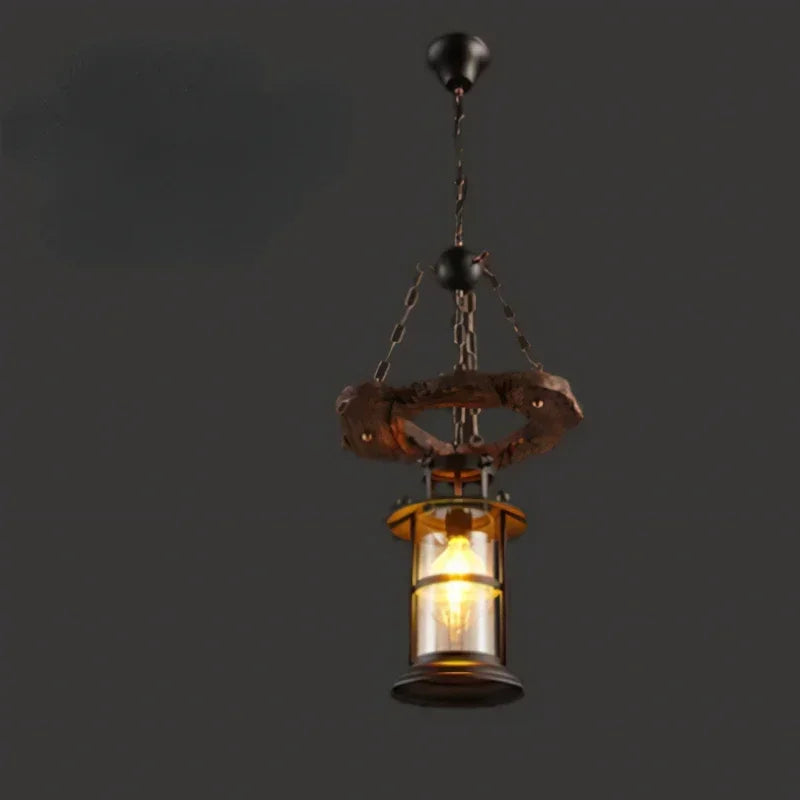 Axyaa Iron LED Wheel Pendant Lights - Industrial Metallic Lustre Hanging Lamps