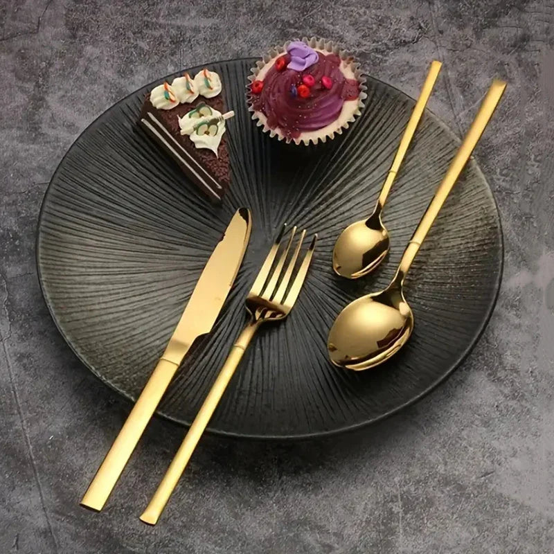 Axyaa Stainless Steel Cutlery Set - High-End Steak Knife, Fork, Dessert Spoon