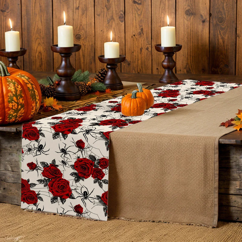 Halloween Rose Table Runner by Axyaa: Festive Farmhouse Decor for Parties & Weddings