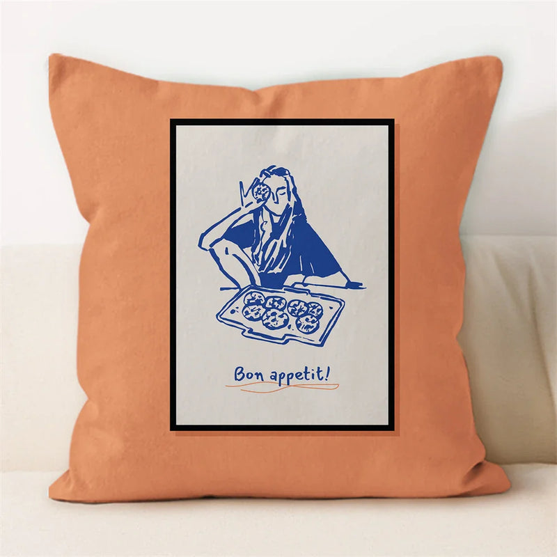 Axyaa Line Art Coffee Cushion Cover for Home & Car Decor