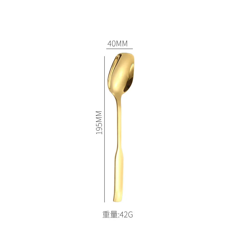 Axyaa Stainless Steel Long Handle Square Spoon Set for Dining and Desserts
