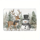 Axyaa Snowman & Fawn Printed Non-Slip Floor Mat for Home Décor
