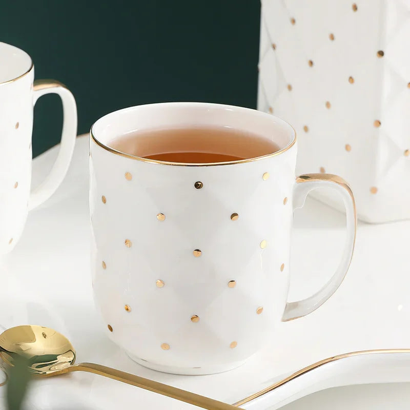 Axya Nordic Gold Ceramic Coffee Set with Tray and Tea Set Pot