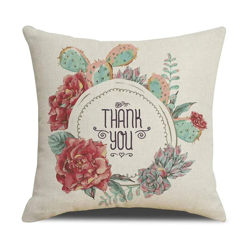 Axyaa Cactus Series Green Plant Printed 45*45cm Cushion Cover - Simple Style Square Pillowcase