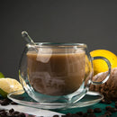 Axya Double Wall Glass Espresso Set with Spoon, Dish & Handle - 180/250ml