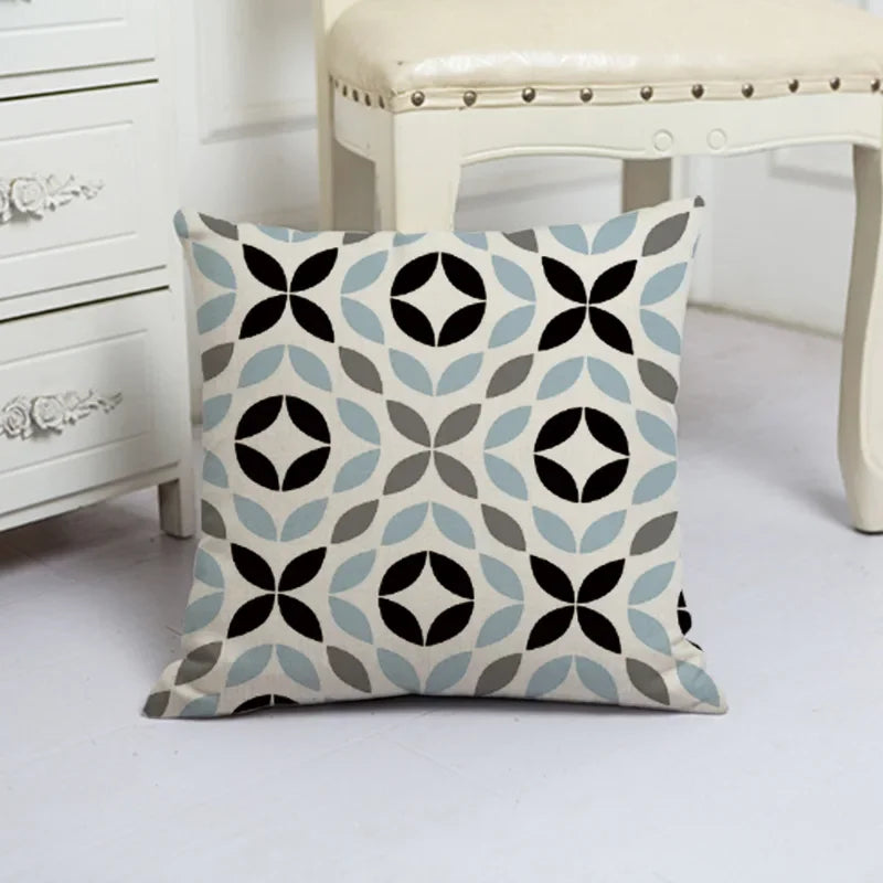 Blue Arrow Geometric Petal Linen Pillowcase by Axyaa