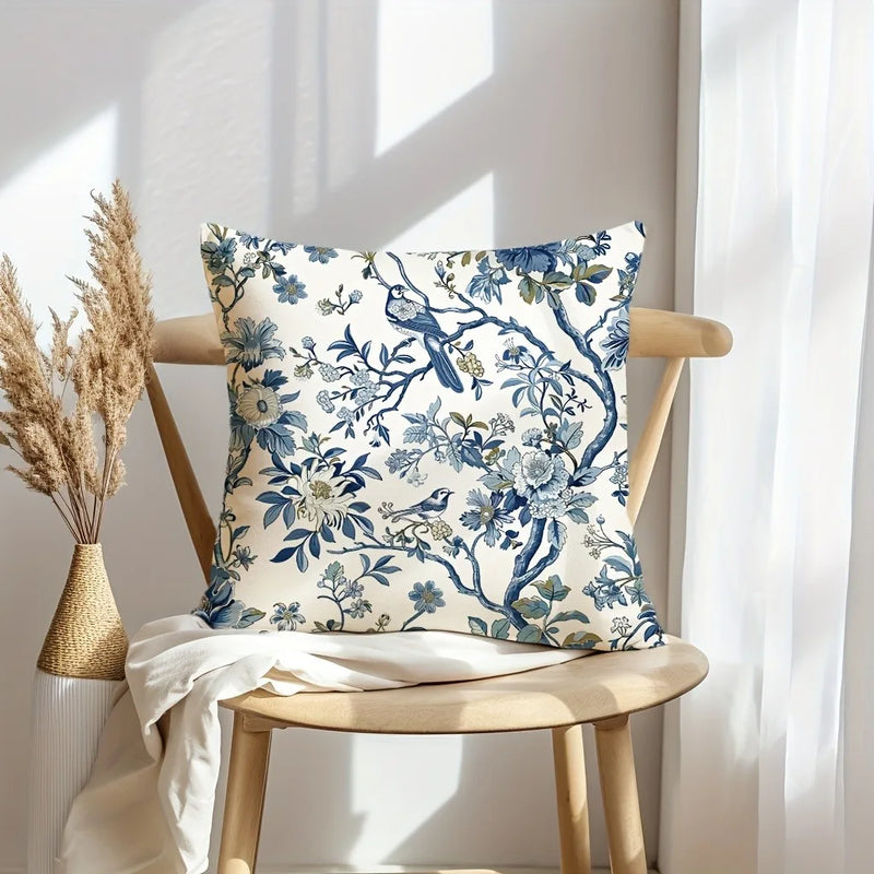 Axyaa Blue Floral Bird Pattern Pillowcase - Home Decor Brand