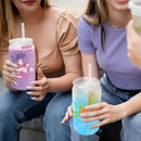 Axyaa 16oz Plastic Cups with Lid & Straw Set, Straw Brush Included for Juice, Coffee