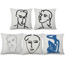 Axyaa Minimalist Matisse Portrait Linen Pillow Case, Sofa Decor, Simple Line Drawing