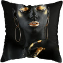 Axyaa Black Gold African Lady Woman Art Deco Pillowcase