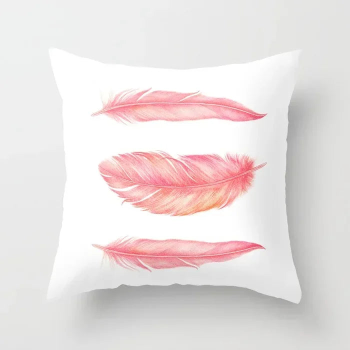 Axyaa White Feather Pillowcase Blue Polyester Cushion Cover for Home Decor