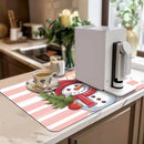 Axyaa Christmas Watercolor Absorbent Draining Mat for Dishes & Bathroom, Rubber Backed
