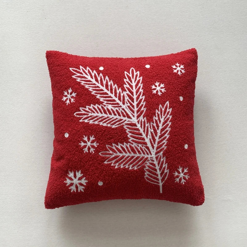 Axyaa Christmas Tree Snowflake Cushion Cover in Green and Red, Embroidered 45x45cm Square Pillowcase