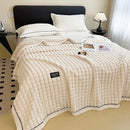Axyaa Luxe Double Layer Faux Rabbit Fur Throw: Soft & Warm White Striped Blanket