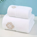 Axyaa Cotton Towel Set: Hand & Bath Towel Embroidered, White, Gift for Men/Women