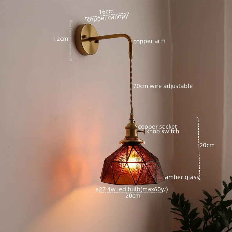 Axyaa Copper Glass LED Wall Sconce - Stylish Indoor Stair Light Fixtures