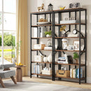Axyaa Tall Industrial Bookshelf with Open Wood Shelves, Metal Display Storage Shelving