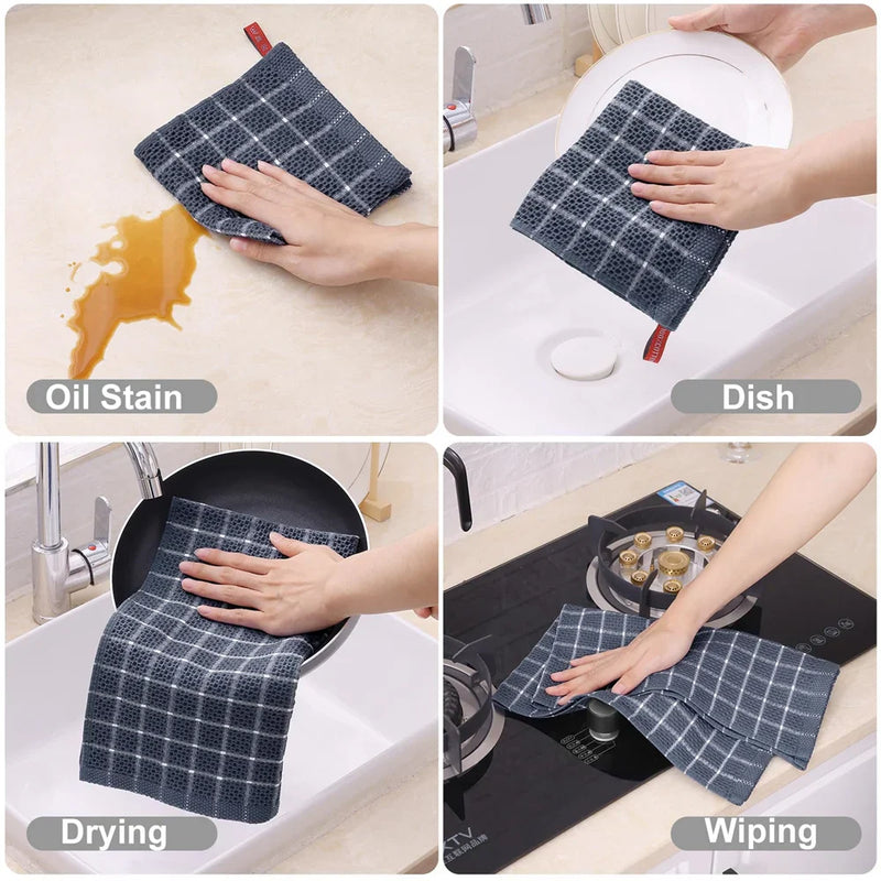 Axyaa Kitchen Towels: Absorbent Honeycomb Cleaning Cloth Set for Dishes, Tableware & Glass