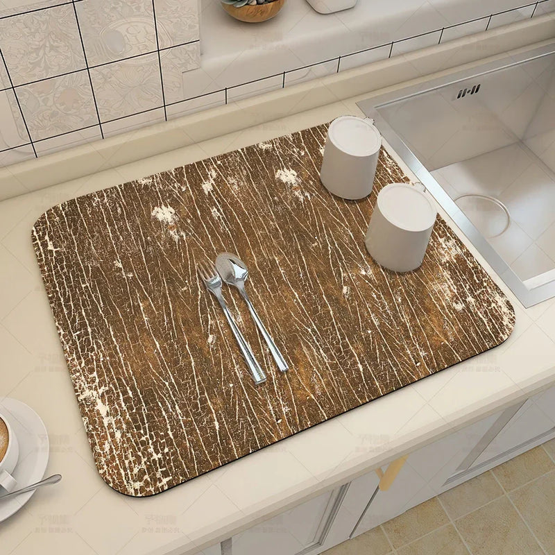 Axyaa Wood Grain Print Placemat Set for Kitchen Tableware, Coffee, and Draining Mats.