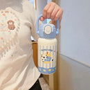 Axyaa Kids Stainless Steel Insulated Thermos Bottle with Double Drinking Straw