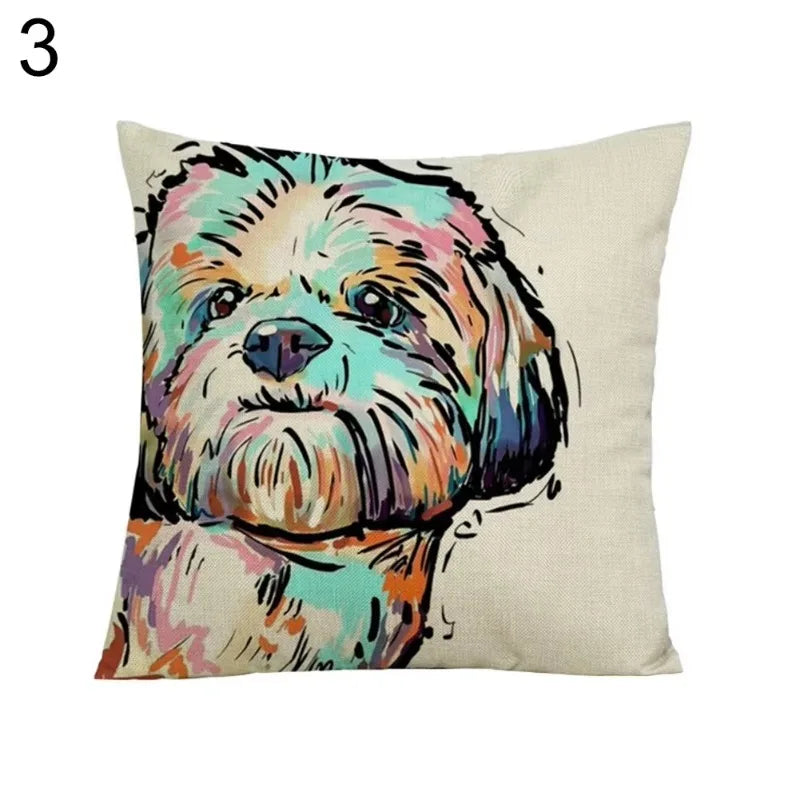 Axyaa Watercolor Dog Print Linen Pillow Cover 45X45CM