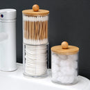 Axyaa Bamboo-Lidded Bathroom Organization Set for Powder Puffs, Cotton Swabs, Medicine Bottles