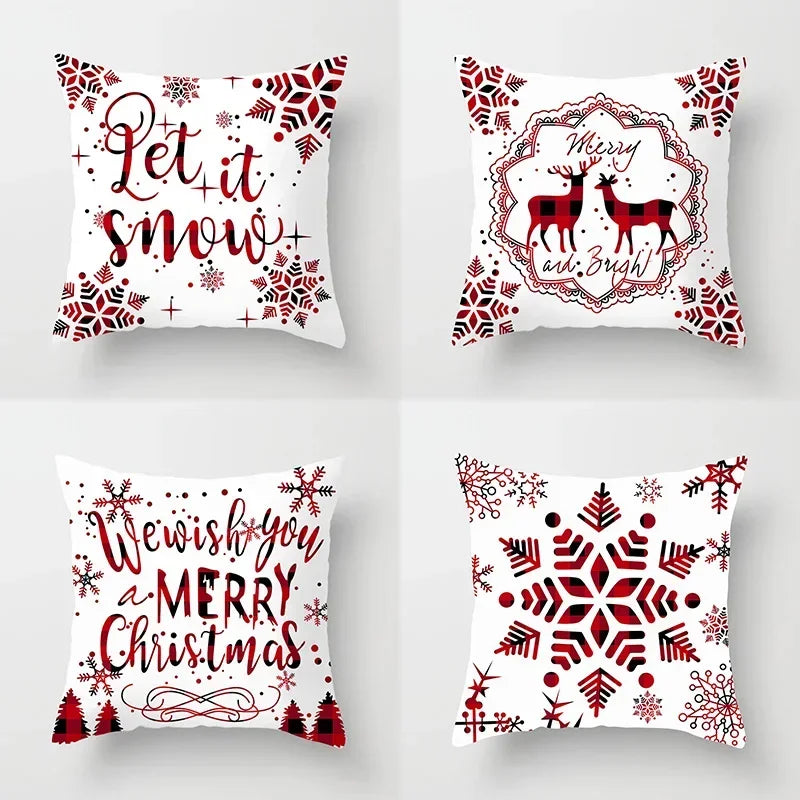 Red Flake Snow Deer Cushion Cover Set by Axyaa for Festive Home Decor