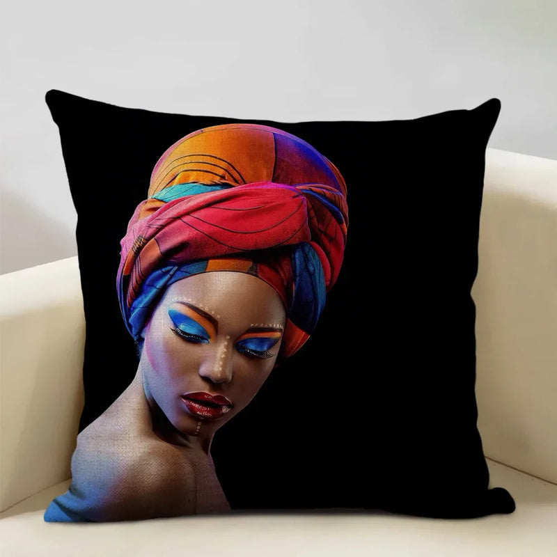 Axyaa African Lady Cushion Cover Pillow Case Sofa Decoration Linen Pillowcase