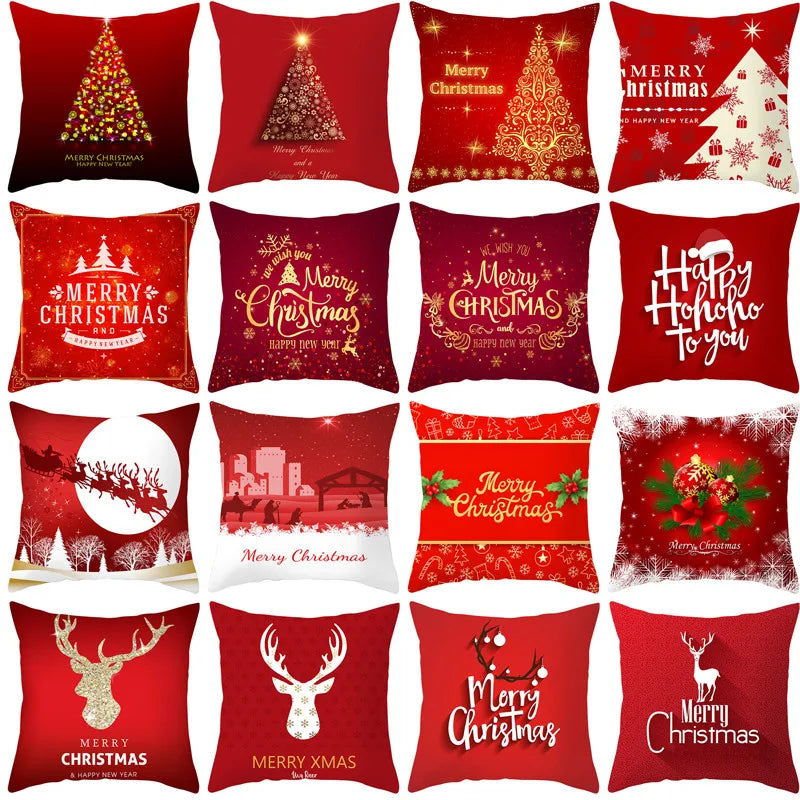 Axyaa Christmas Gift Pillowcase Red Print Cushion Cover for Home Sofa