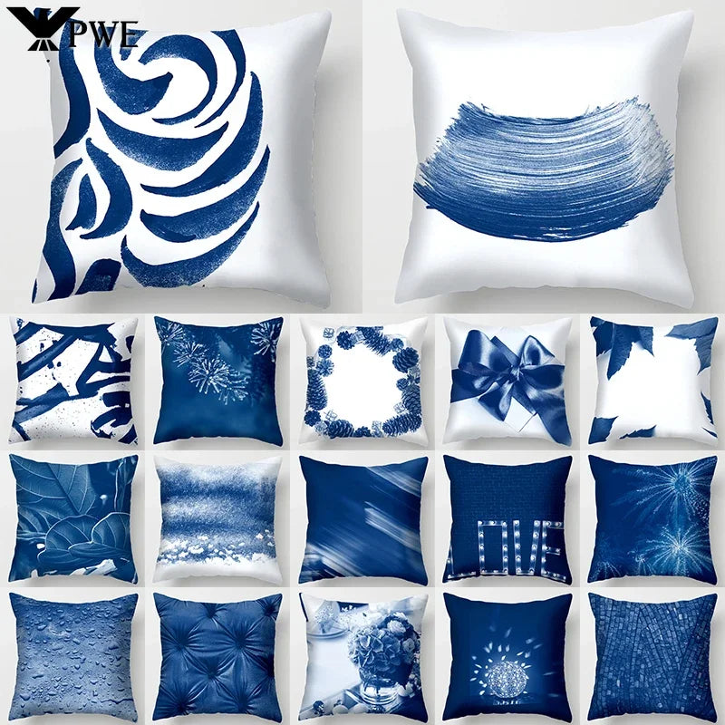 Blue Pattern Cushion Cover 45*45cm Pillowcase for Bedroom Sofa Home Decor by Axyaa