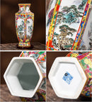 Axyaa Hexagonal Ceramic Flower Bird Vase Colorful Enamel Antique Home Decor