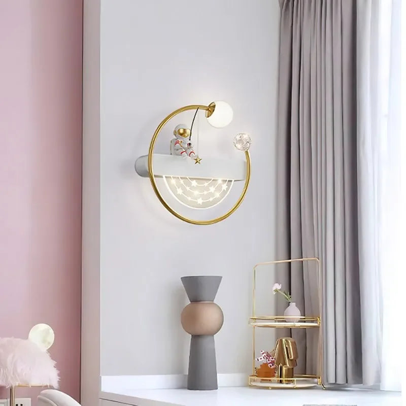 Axyaa Astronaut Star Moon LED Wall Lamps for Children's Room