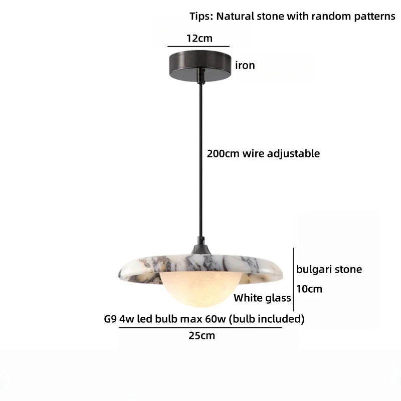 Axyaa White Glass LED Pendant Lights Kitchen Dining Room Hanging Stone Pendant Lamp