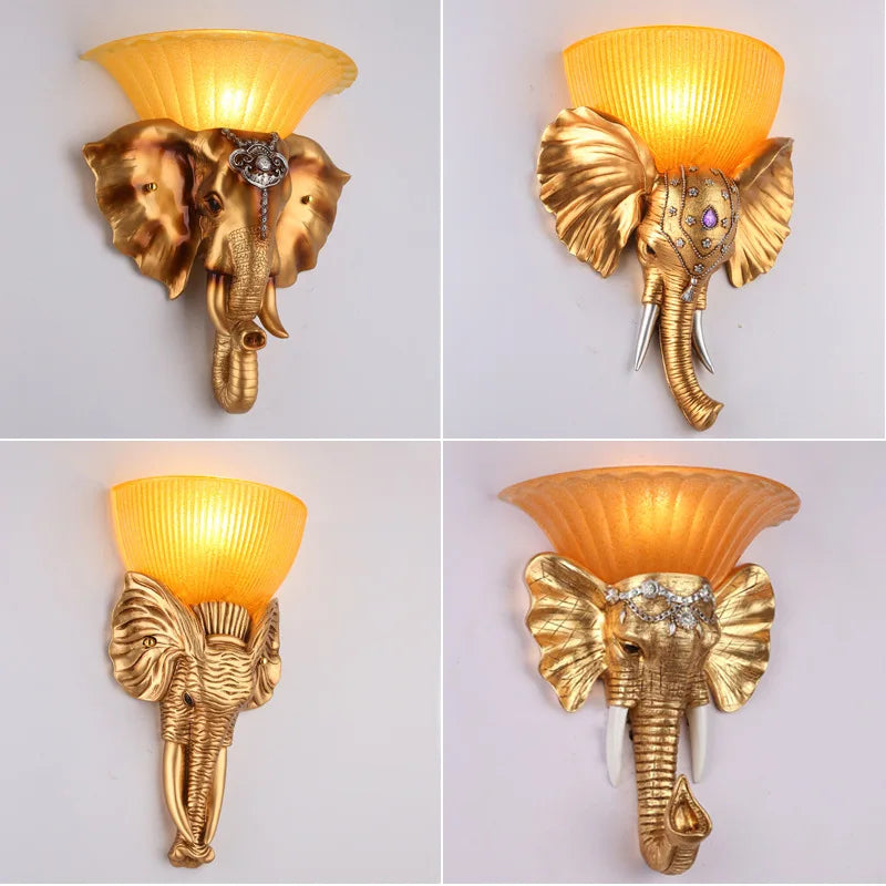 Axya Nordic Angel Resin Wall Lamp Golden Crystal Elephant Design